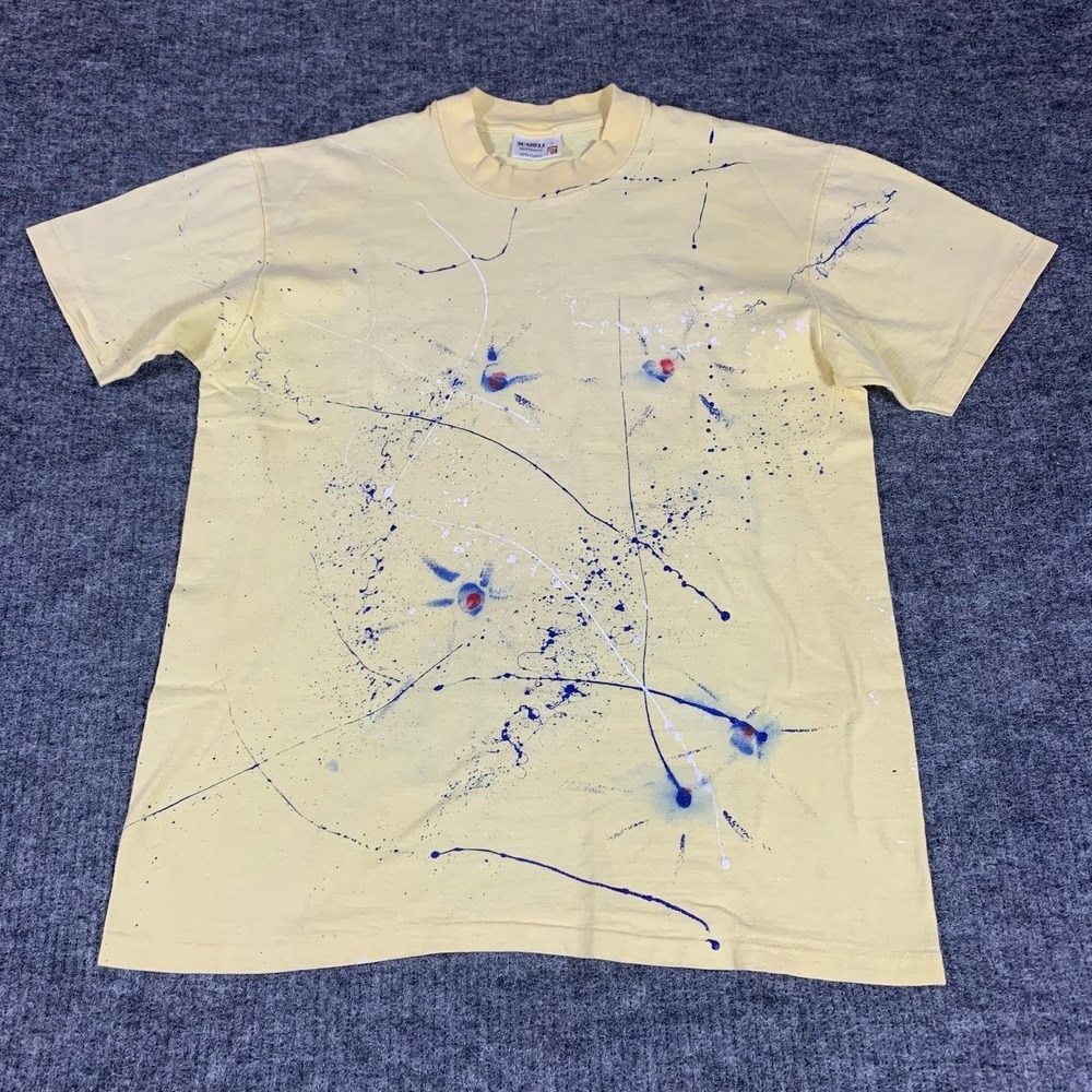 VTG Sunbelt T Shirt Mens Large Yellow Paint Splatter Single‎ Stitch Abstract Art